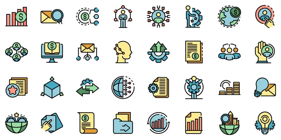 Restructuring icons set vector flat Stock Illustration