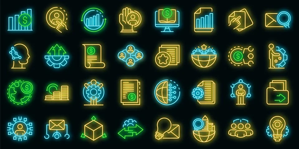Restructuring icons set vector neon Stock Illustration
