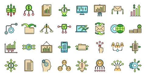 Restructuring refer icons set vector color line Stock Illustration