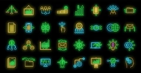 Restructuring refer icons set vector neon Stock Illustration