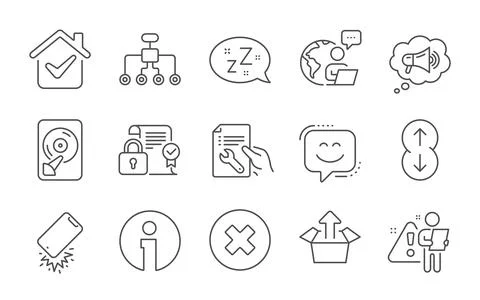 Restructuring, Smile face and Security contract icons set. Sleep, Megaphone and Stock Illustration
