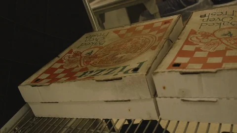 Resturant Kitchen Dirty Pizza Boxes Stock-Footage 112272869