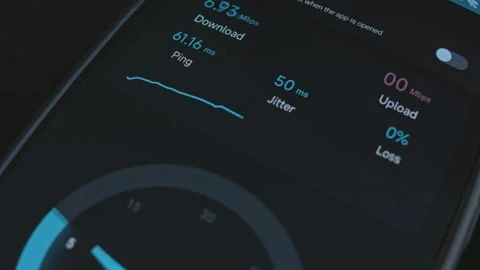 Result of Speed Test displayed on smartphone screen Stock Footage 303466775