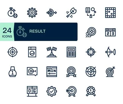 Result Vector Icon Library with 24 Bold Line 128x128 Detail Enhanced Designs Stock Illustration