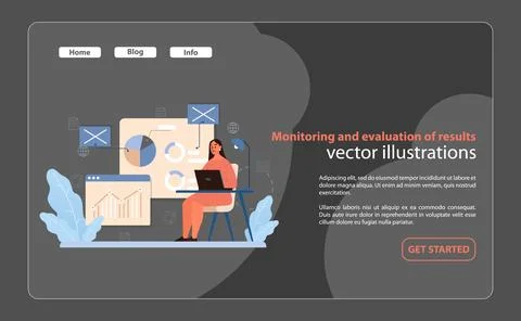 Results Evaluation Vector. A focused analyst conducting meticulous monitoring Ilustração Stock