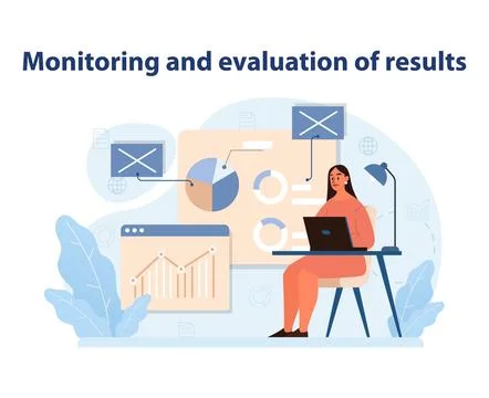 Results Evaluation Vector. A focused analyst conducting meticulous monitoring Stock Illustration