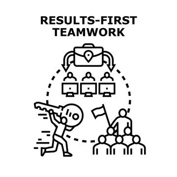 Results first teamwork achieving business success goal strategy Illustrazione stock