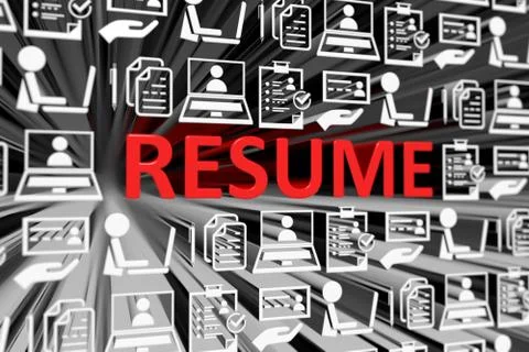 RESUME concept blurred background 3d render illustration Stock Illustration