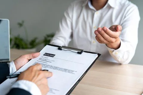 Resume concept. Executives or interview manager candidates. Talk about your p Foto stock