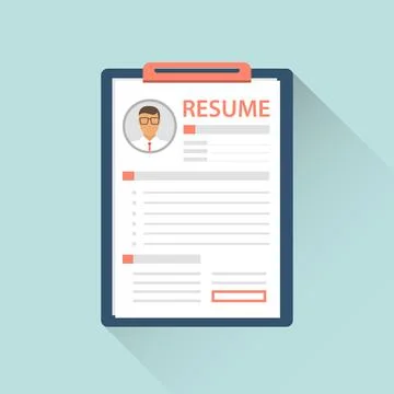Resume cv curriculum vitae document on clipboard icon vector flat 스톡 일러스트