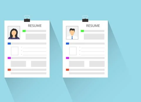 Resume cv documents mockup template vector flat illustration human resource. 스톡 일러스트