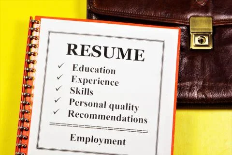 Resume. Document on the office briefcase. Stock Photos