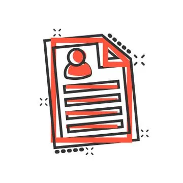 Resume icon in comic style. Contract document vector cartoon illustration pic Ilustración de archivo