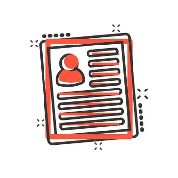 Resume icon in comic style. Contract document vector cartoon illustration pic Ilustración de archivo
