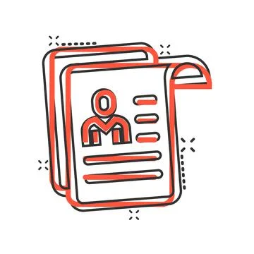 Resume icon in comic style. Contract document cartoon vector illustration on  库存插图