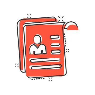 Resume icon in comic style. Contract document cartoon vector illustration on  库存插图