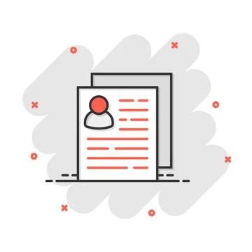 Resume icon in comic style. Contract document vector cartoon illustration pic Stock Illustration