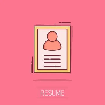Resume icon in comic style. Contract document vector cartoon illustration p.. Illustrazione stock