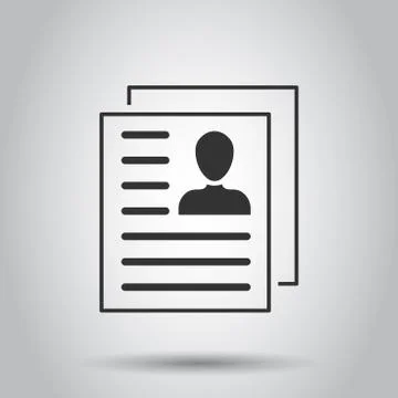 Resume icon in flat style. Contract document vector illustration on white bac Ilustración de archivo