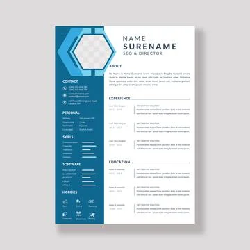 Resume Layout with Sidebar and Blue Elements Stock-Illustration