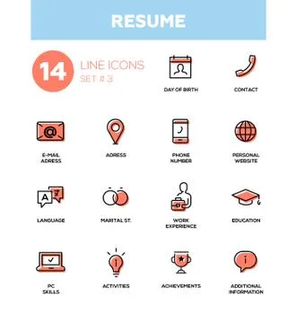 Resume - modern simple thin line design icons, pictograms set Stock Illustration