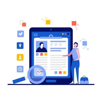 Resume resources concept with character. Human resources, hr job presentati.. Stock Illustration