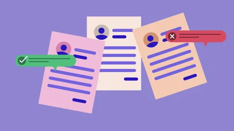 Resume Review and Document Analysis Flat Design 2d Animation with Alpha Matte Stock Footage 340536089