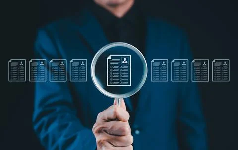 Resume Screening and Candidate Evaluation Concept. Foto stock