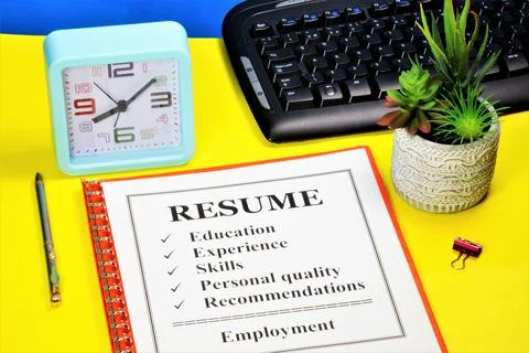 Resume. A text label in the planning notebook. Stock Photos