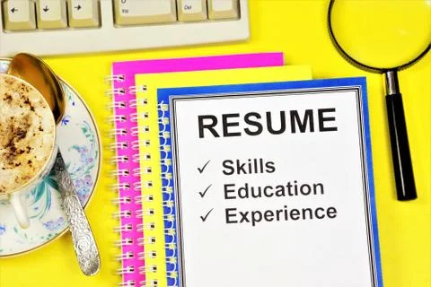 Resume. Text placemark in the planning Notepad. Foto stock