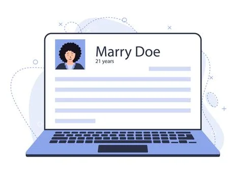 Resume of a young potential worker. An example of a job search site Stock Illustration