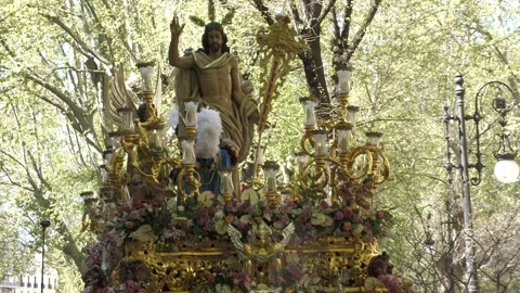 Resurrected Christ Paso Approaching During Semana Santa in Granada Stock Footage 336007605