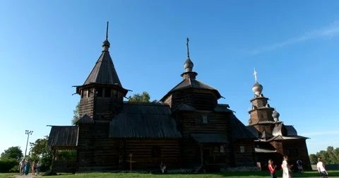 Resurrection and Transfiguration Churches  in the Museum of wooden architecture Stock Footage 64876707