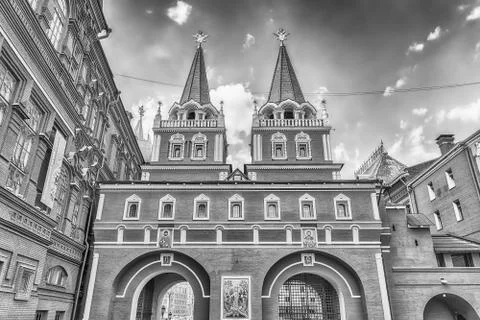 Resurrection Gate, main access to Red Square in Moscow, Russia Stock Photos