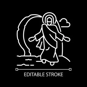 Resurrection of Jesus white linear icon for dark theme Stock Illustration