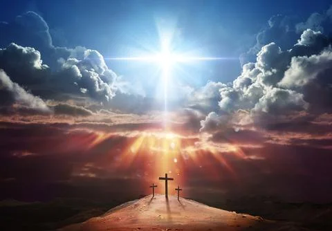 Resurrection - Light Cross Shape In Clouds - Risen Stock Photos