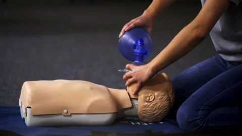 Resuscitation during first aid training Stock Footage 146484983