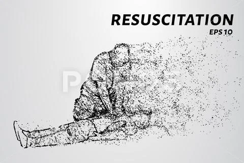 Resuscitation of the particles. People doing CPR on the victim. Vector ...