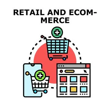 Retail and e commerce connecting online offline shopping Stock Illustration