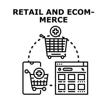 Retail and e commerce connecting online offline shopping Stock Illustration