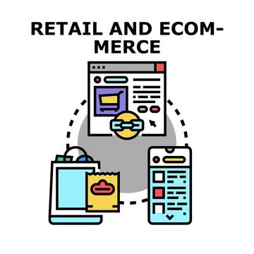 Retail and ecommerce vector concept linking customer experience Stock Illustration