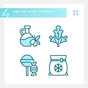 Retail assortment pixel perfect blue RGB color icons set Stock Illustration