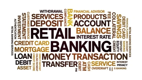 Retail Banking animated word cloud,animation kinetic typography seamless loop. Stock Footage 298334061