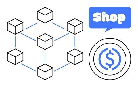 Retail Blockchain Network with E-commerce and Monetary System Concept Stock Illustration