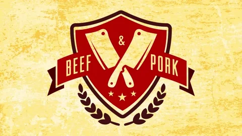 Retail butchery store offering full of protein meat sausages with classic emblem Video stock 130453741
