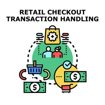 Retail checkout transaction handling process illustration Stock Illustration