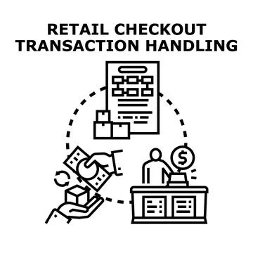 Retail checkout transaction handling process concept Stock Illustration