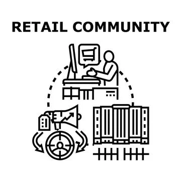 Retail community concept connecting online and offline business Ilustración de archivo