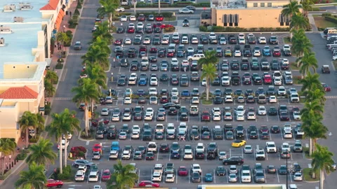 Retail complex parking lot with heavy traffic, emphasizing large-scale Stock-Footage 333700589
