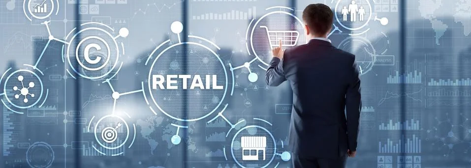 Retail concept marketing channels E-commerce Shopping automation on virtual Stockfoto's